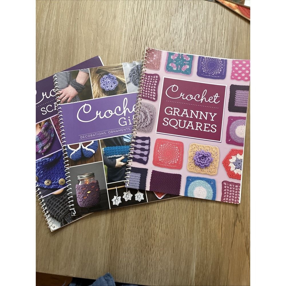 Lot of 3 Crochet Books by Publications Int. Ltd. Granny Squares, Gifts, Scarves